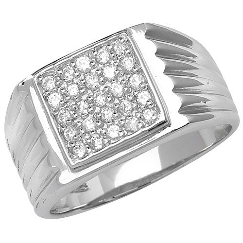 Silver Mens Cubic Zirconia Stone Set Ring - E Bixby Jewellers