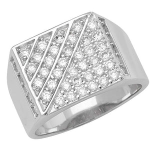 Silver Mens Cubic Zirconia Stone Set Ring - E Bixby Jewellers