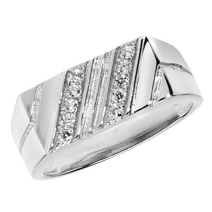 Silver Mens Cubic Zirconia Stone Set Ring - E Bixby Jewellers