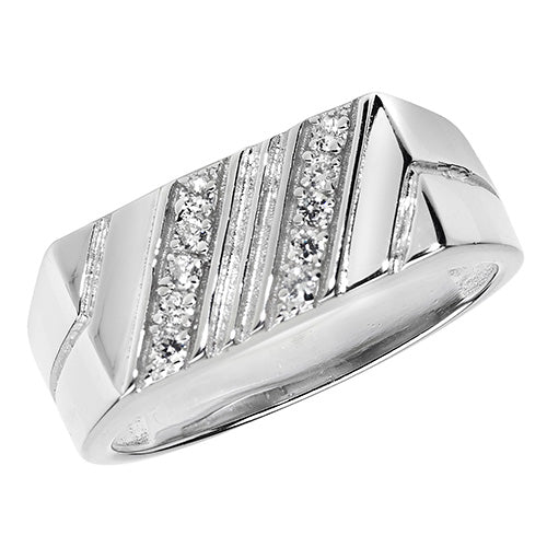 Silver Mens Cubic Zirconia Stone Set Ring - E Bixby Jewellers