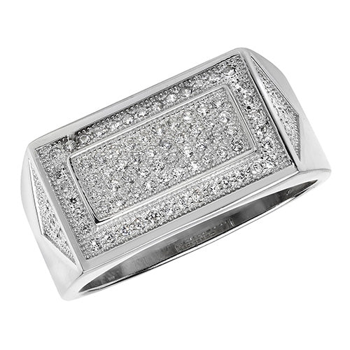 Silver Mens Cubic Zirconia Stone Set Ring - E Bixby Jewellers