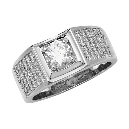 Silver Mens Cubic Zirconia Stone Set Ring - E Bixby Jewellers