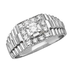 Silver Mens Cubic Zirconia Stone Set Ring - E Bixby Jewellers