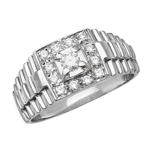 Silver Mens Cubic Zirconia Stone Set Ring - E Bixby Jewellers