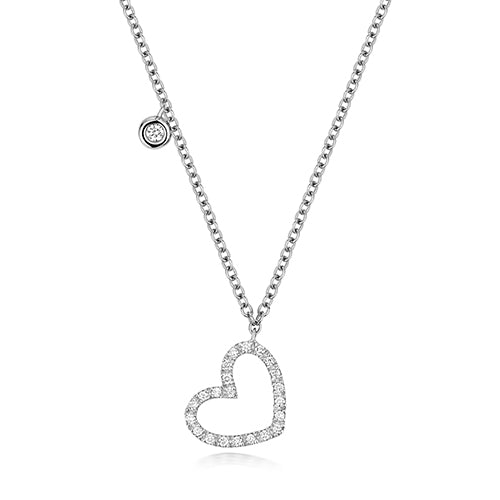 18ct White Gold Diamond Heart Necklace - E Bixby Jewellers