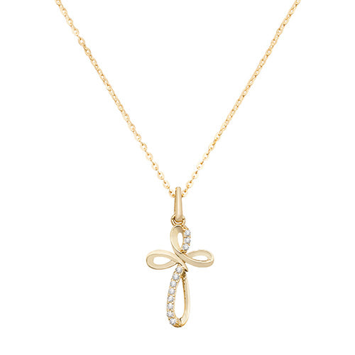9ct Yellow & White Gold Ladies CZ Pendant with Chain - E Bixby Jewellers