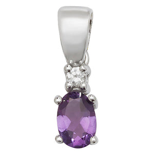 9ct White Gold Diamond & Amethyst Oval Pendant - E Bixby Jewellers