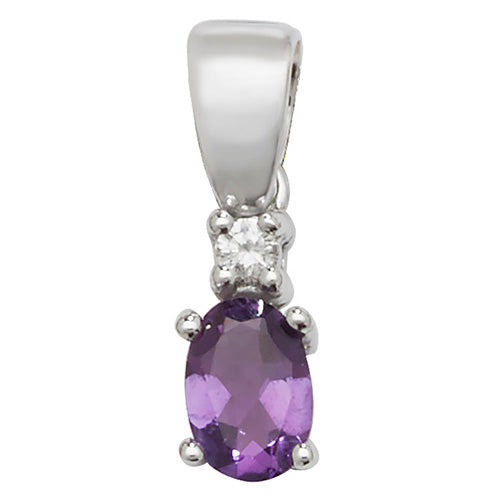 9ct White Gold Diamond & Amethyst Oval Pendant - E Bixby Jewellers