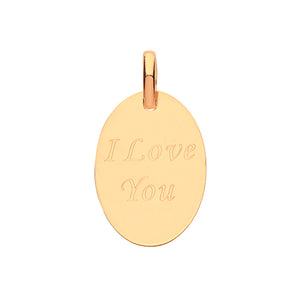 9ct Yellow Gold Oval Shape I Love You Pendant - E Bixby Jewellers