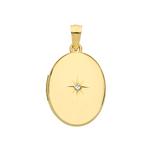 9ct Yellow Gold Plain Oval Diamond Set Locket - E Bixby Jewellers