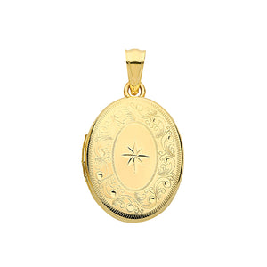 9ct Yellow Gold Oval Diamond Pattern Style Diamond Set Locket - E Bixby Jewellers