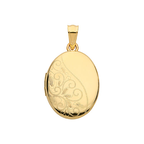 9ct Yellow Gold Oval Half Engraved Locket - E Bixby Jewellers