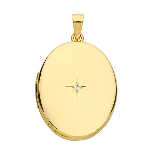 9ct Yellow Gold Oval Diamond Set Plain Locket - E Bixby Jewellers