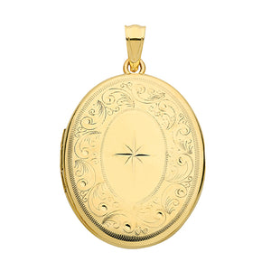9ct Yellow Gold Oval Engraved Locket - E Bixby Jewellers