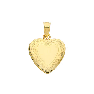 9ct Yellow Gold Heart Shape Engraved Lockets - E Bixby Jewellers