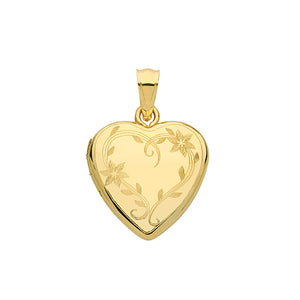 9ct Yellow Gold Heart Shape Engraved Locket - E Bixby Jewellers