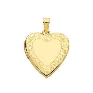 9ct Yellow Gold Heart Shape Engraved Locket - E Bixby Jewellers
