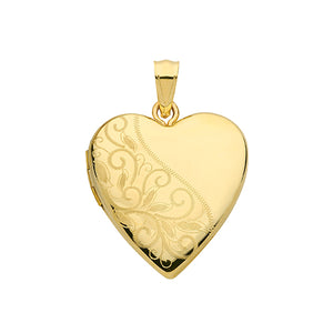 9ct Yellow Gold Heart Shape Engraved Locket - E Bixby Jewellers