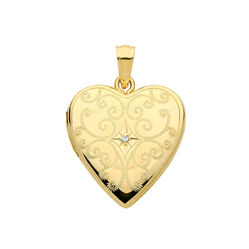 9ct Yellow Gold Diamond Set Heart Shape Locket - E Bixby Jewellers