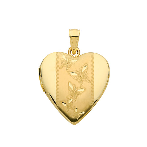 9ct Yellow Gold Heart Shape Engraved Locket - E Bixby Jewellers