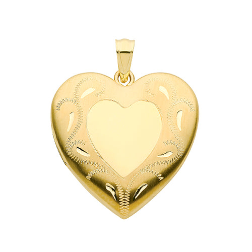 9ct Yellow Gold Heart Shape Engraved Locket - E Bixby Jewellers