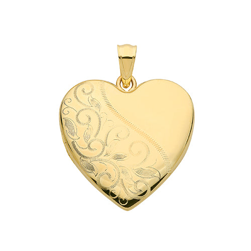 9ct Yellow Gold Heart Shape Engraved Locket - E Bixby Jewellers