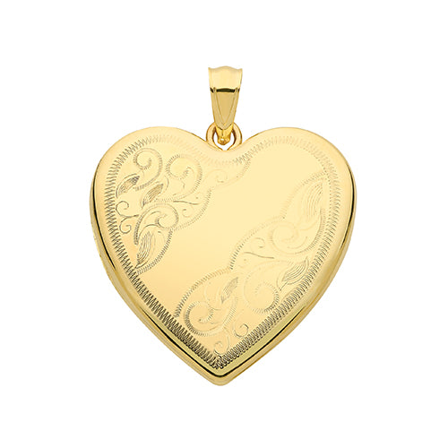 9ct Yellow Gold Heart Shape Engraved Locket - E Bixby Jewellers