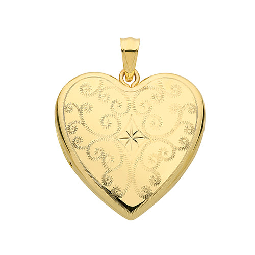 9ct Yellow Gold Heart Shape Engraved Locket - E Bixby Jewellers
