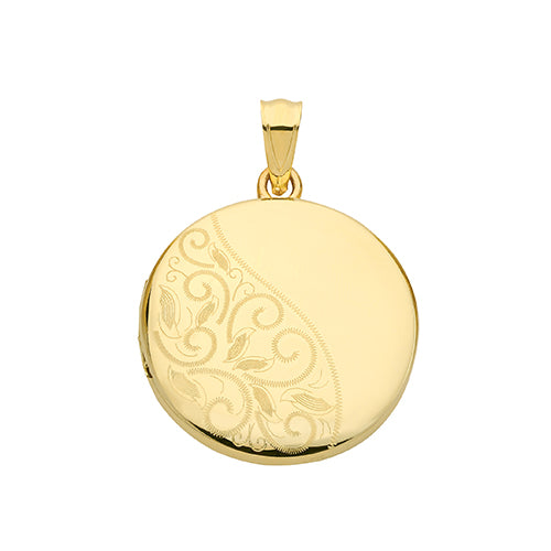 9ct Yellow Gold Round Engraved Locket - E Bixby Jewellers