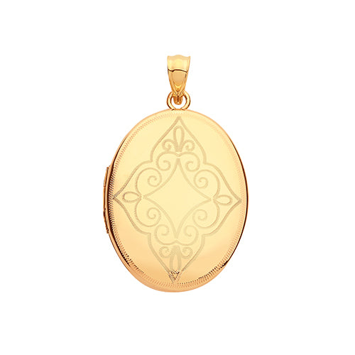 9ct Yellow Gold Oval Engraved Locket - E Bixby Jewellers
