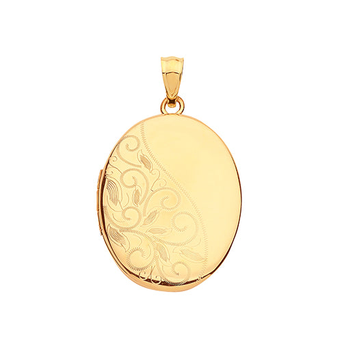 9ct Yellow Gold Oval Half Engraved Locket - E Bixby Jewellers
