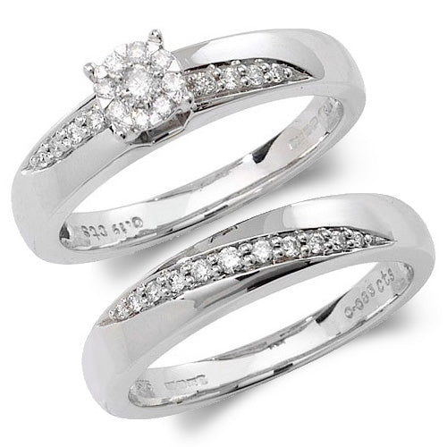9ct White Gold Diamond Bridal Ring Set - E Bixby Jewellers