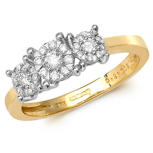 9ct Yellow Gold Diamond Brilliant Range 3 Stone Ring - E Bixby Jewellers