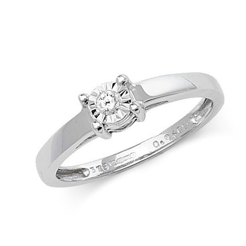 9ct White Gold Solitaire Illusion Plate Ring - E Bixby Jewellers