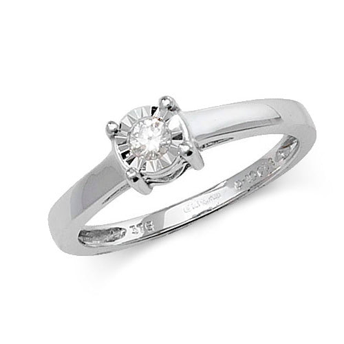 9ct White Gold Solitaire Illusion Plate Ring - E Bixby Jewellers