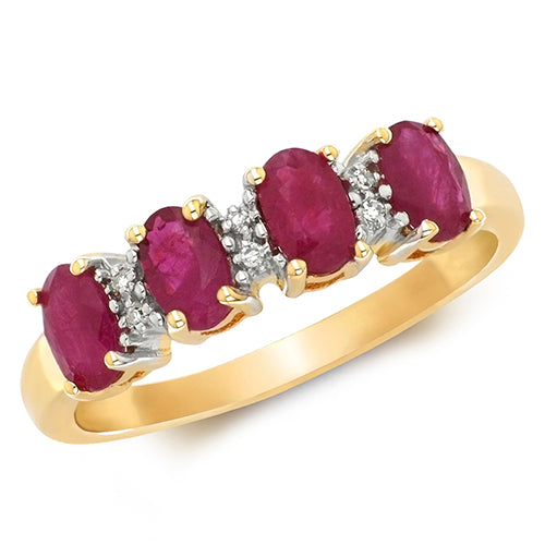 9ct Yellow Gold Diamond & 4 Oval Ruby Eternity Ring - E Bixby Jewellers