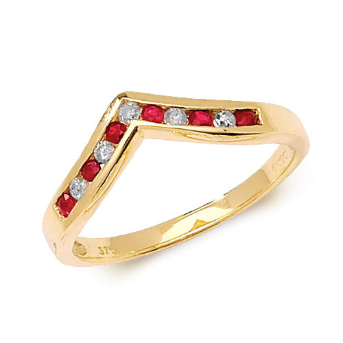 9ct Yellow Gold Diamond & Ruby Wishbone Eternity Ring - E Bixby Jewellers