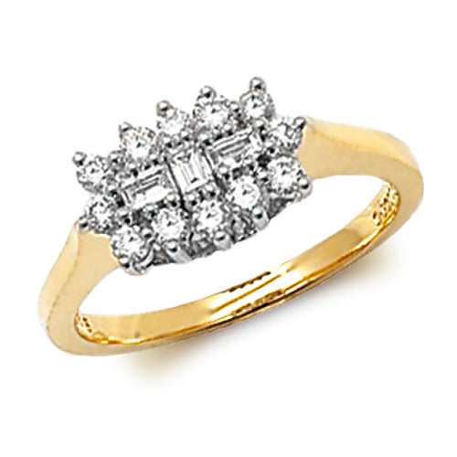 9ct Yellow Gold Diamond RD/BG Cluster Ring - E Bixby Jewellers