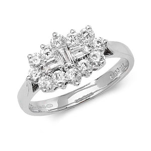 9ct White Gold Diamond RD/BG Cluster Ring - E Bixby Jewellers