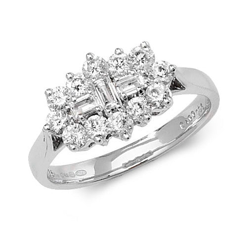 9ct White Gold Diamond RD/BG Cluster Ring - E Bixby Jewellers
