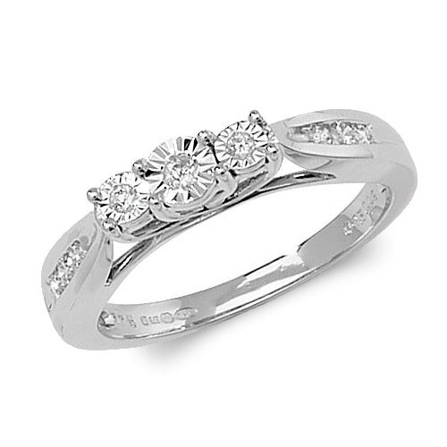 9ct White Gold Diamond 3 Stone Ring - E Bixby Jewellers