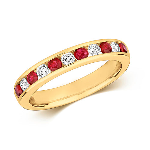 9ct Yellow Gold Diamond & Ruby Eternity Ring - E Bixby Jewellers