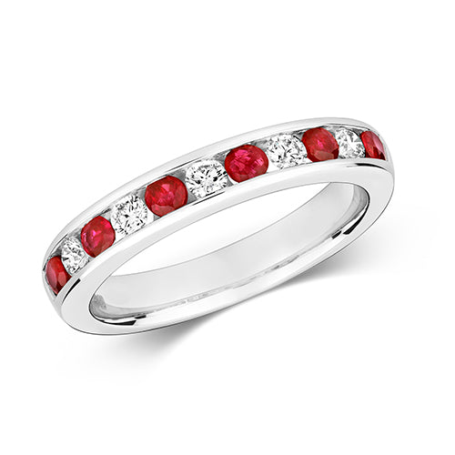 9ct White Gold Diamond & Ruby Eternity Ring - E Bixby Jewellers