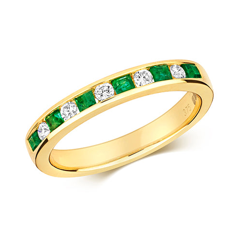 9ct Yellow Gold Diamond & Emerald Eternity Ring - E Bixby Jewellers