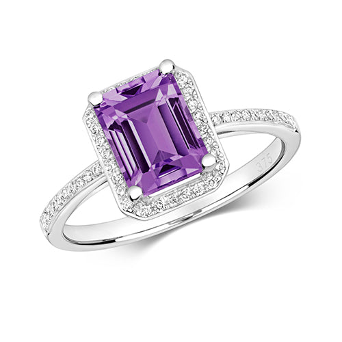 9ct White Gold Diamond & Amethyst Ring - E Bixby Jewellers