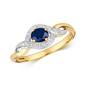 9ct Yellow Gold Diamond & Sapphire Oval Ring - E Bixby Jewellers