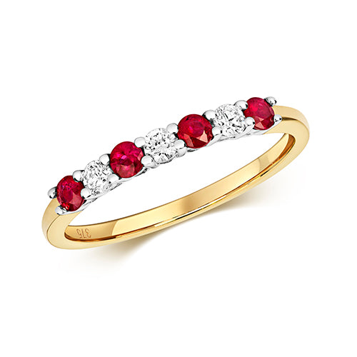 9ct Yellow Gold Diamond & Ruby Claw Set Eternity Ring - E Bixby Jewellers