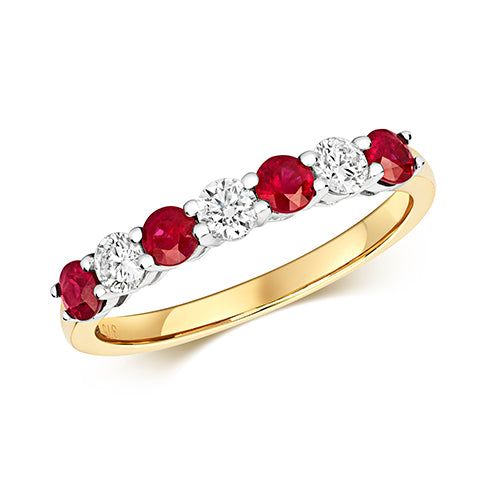 9ct Yellow Gold Diamond & Ruby Claw Set Eternity Ring - E Bixby Jewellers