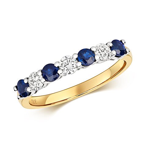 9ct Yellow Gold Diamond & Sapphire Claw Set Eternity Ring - E Bixby Jewellers