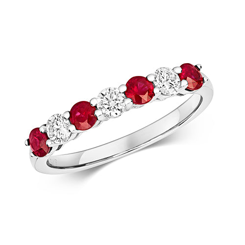 9ct White Gold Diamond & Ruby Claw Set Eternity Ring - E Bixby Jewellers
